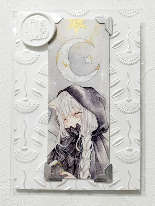 オリジナル イラスト原画 【月と星と魔導書】 フレームレス原画