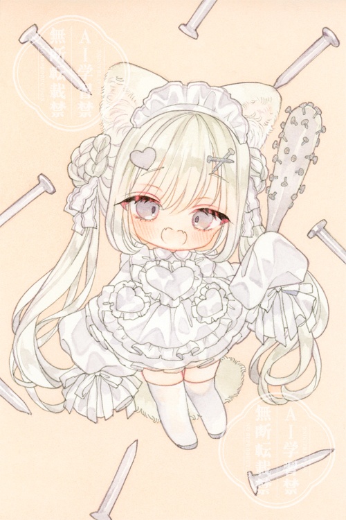 オリジナル　イラスト原画　【愛の釘バッド】　額付き原画