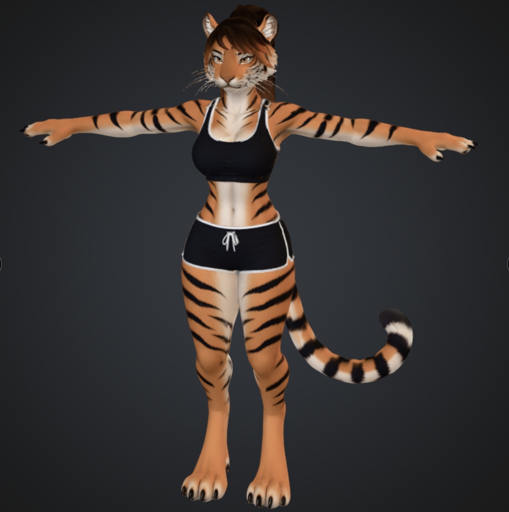 Fierce Tiger Girl Furry VRChat Avatar Base - FBX + Textures + Rigged