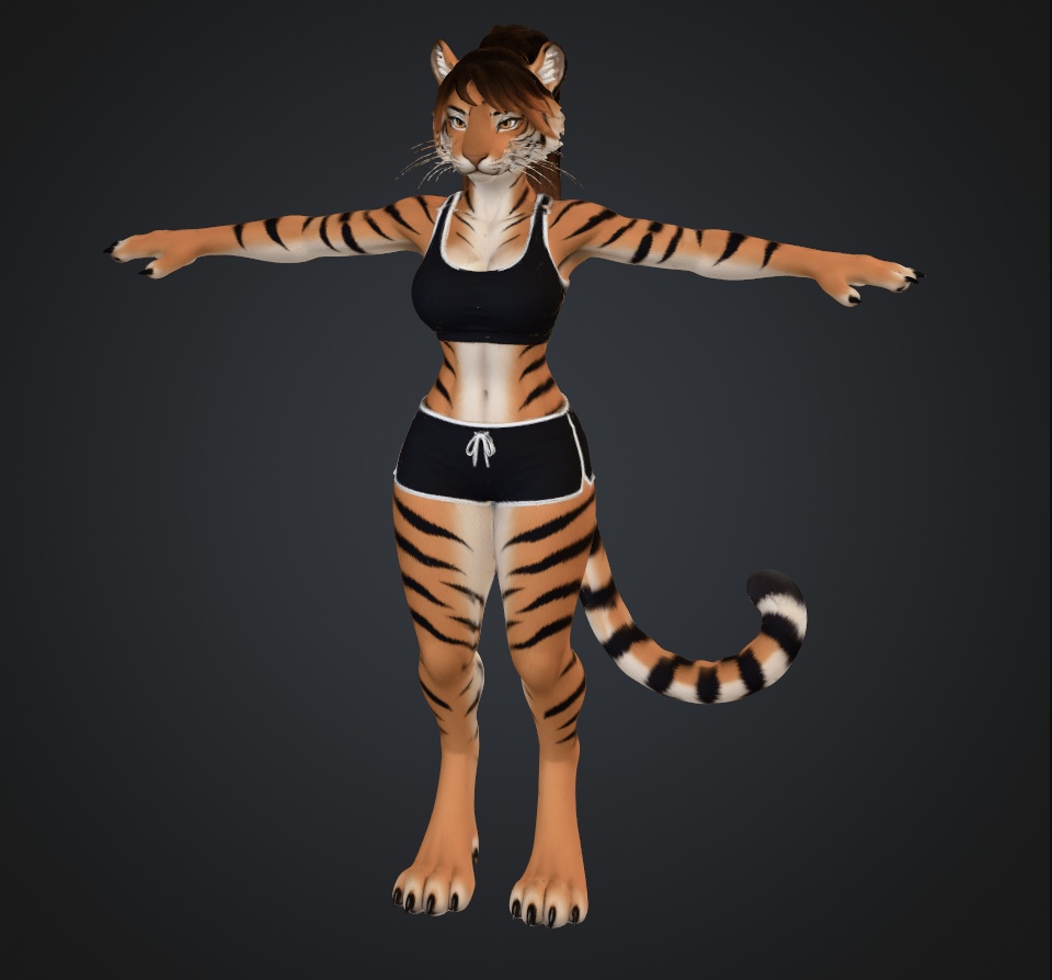 Fierce Tiger Girl Furry VRChat Avatar Base - FBX + Textures + Rigged