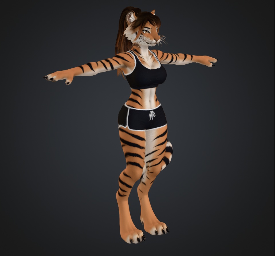 Fierce Tiger Girl Furry VRChat Avatar Base - FBX + Textures + Rigged