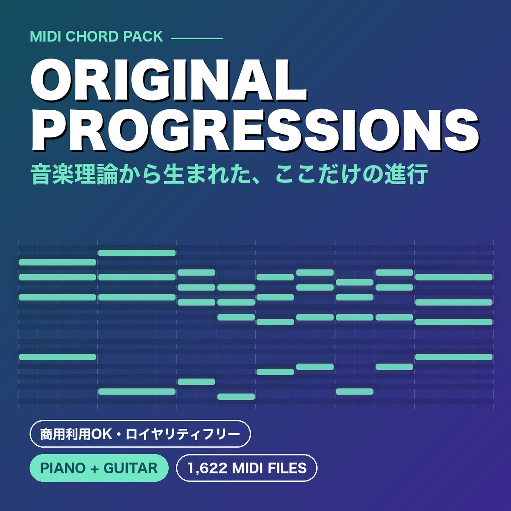 【MIDI素材】オリジナル進行集（音楽理論から自動作曲した、ここだけの進行）｜ピアノ＆ギター 1,622ファイル