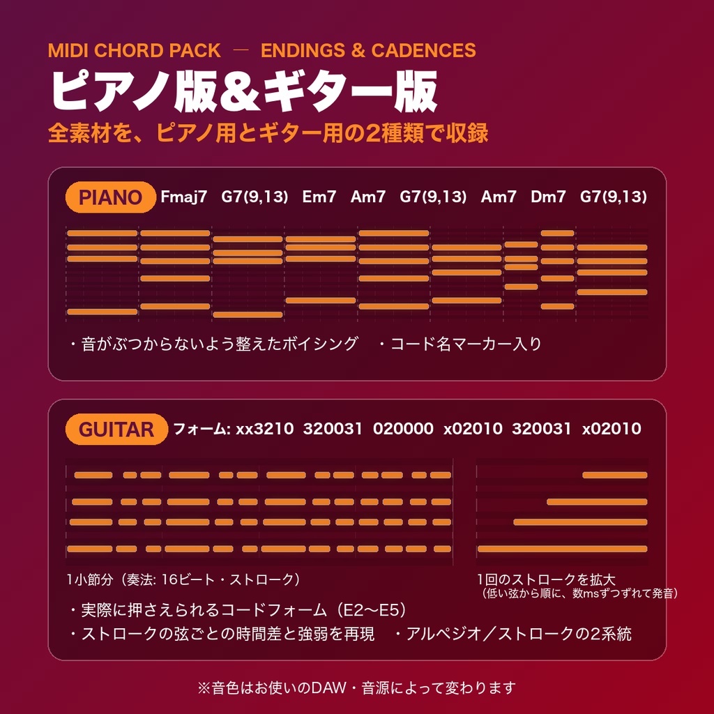 【MIDI素材】エンディング&終止形コレクション(曲の締めに使える解決パターン)|ピアノ&ギター 1,556ファイル