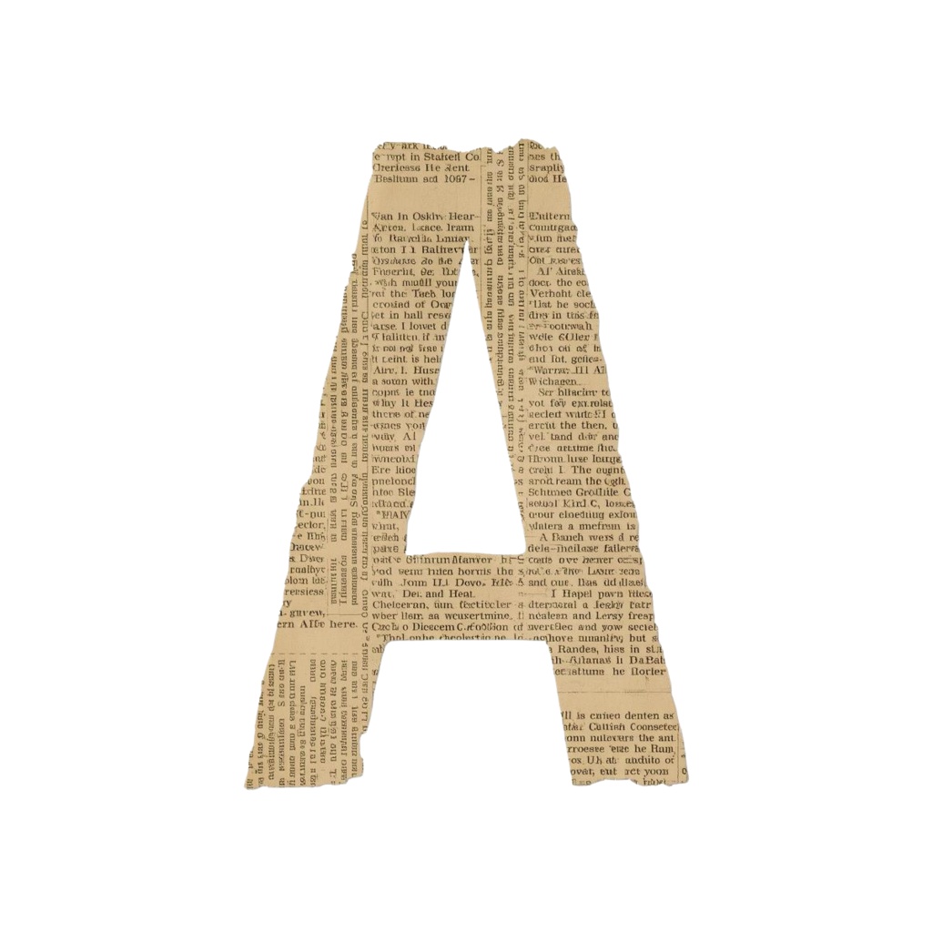 【商用利用OK】ヴィンテージ新聞風コラージュ大文字英字素材（A〜Z）【背景透過PNG】