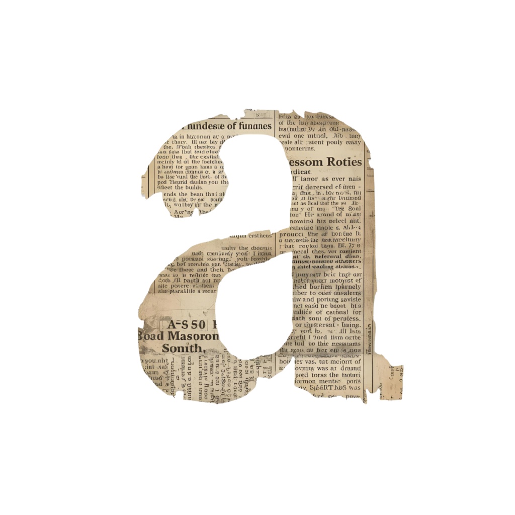 【商用利用OK】ヴィンテージ新聞風コラージュ小文字英字素材（a〜z）【背景透過PNG】