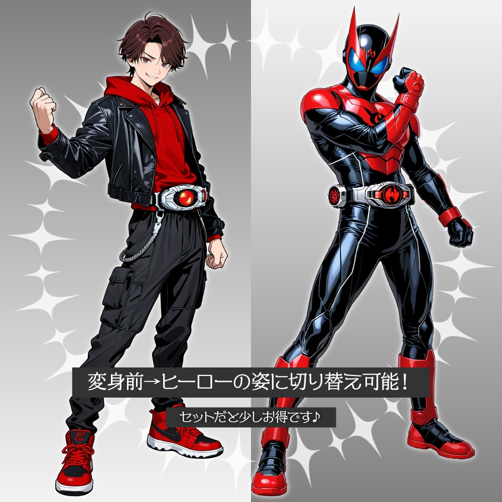 立ち絵素材795 特撮ヒーロー 変身差分 私服男性