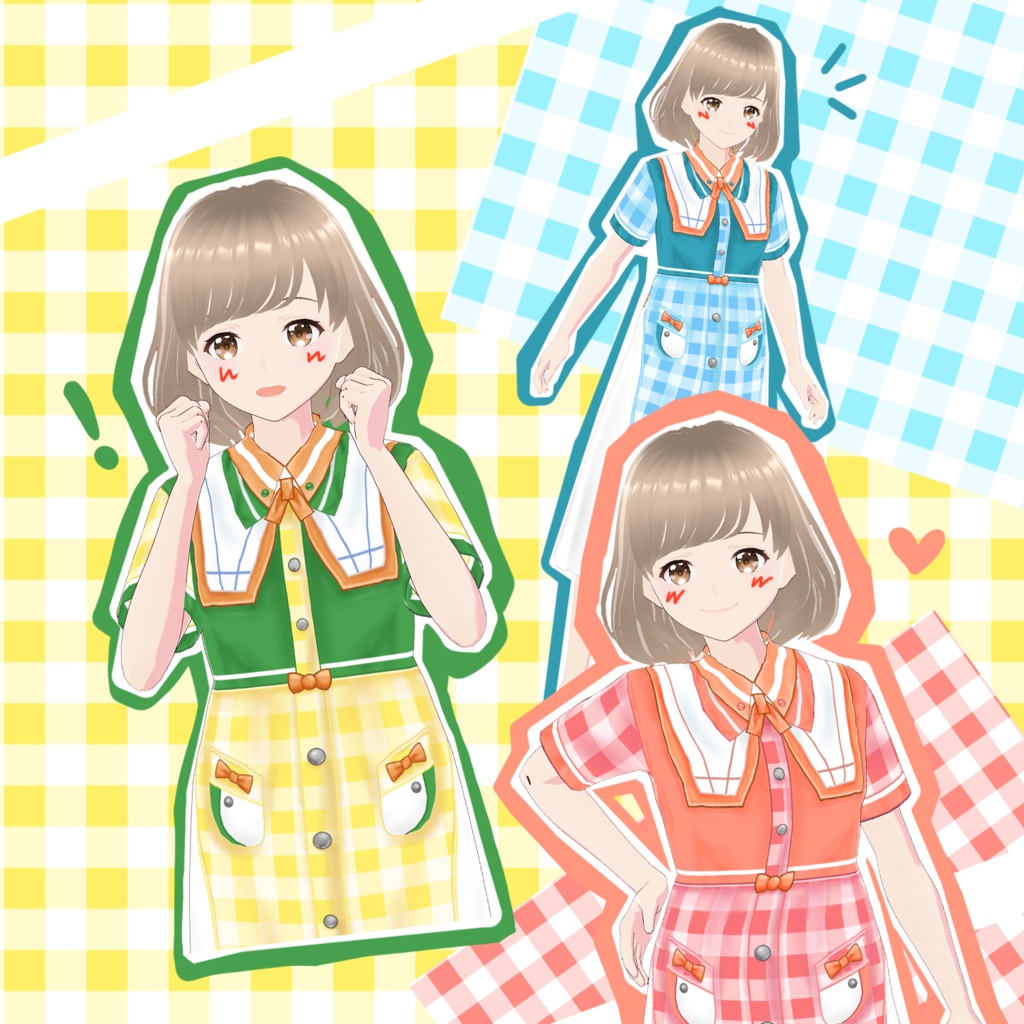 【VRoid専用】チェック柄ワンピース