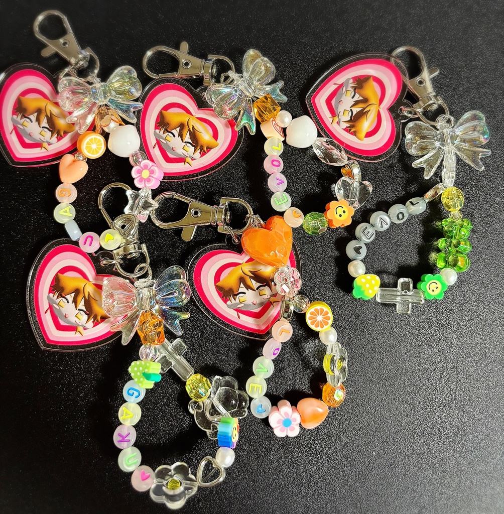 ハートアクリル付キーホルダー
