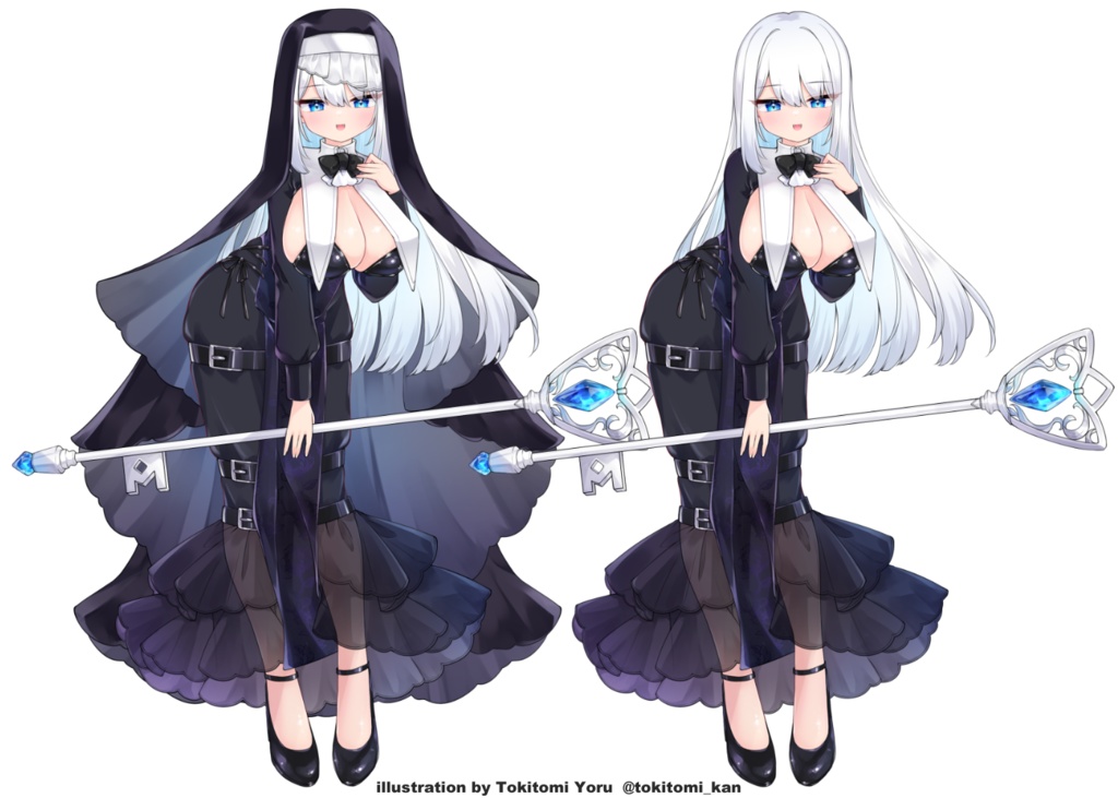 鍵杖のシスター【オンオフパーツ/銀髪白髪ロング/ミニキャラ】