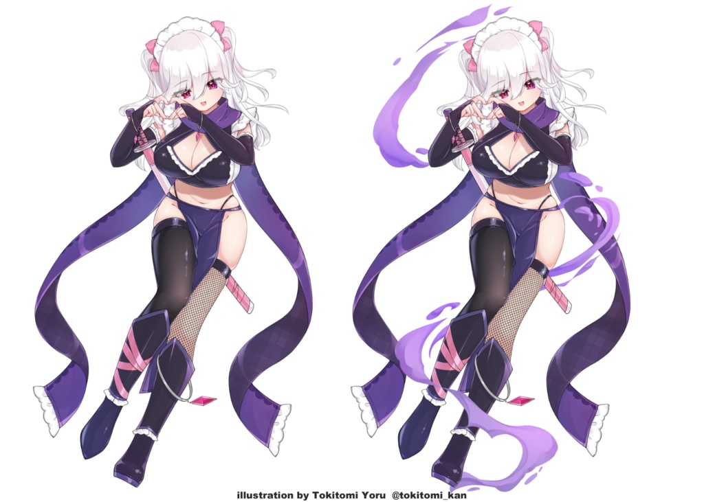 忍者メイド【エフェクト/銀髪白髪ハーフアップ/ミニキャラ】