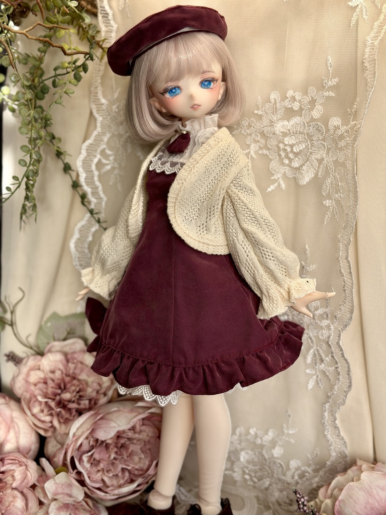 アラン調カーディガン ショート丈 (40センチドール)