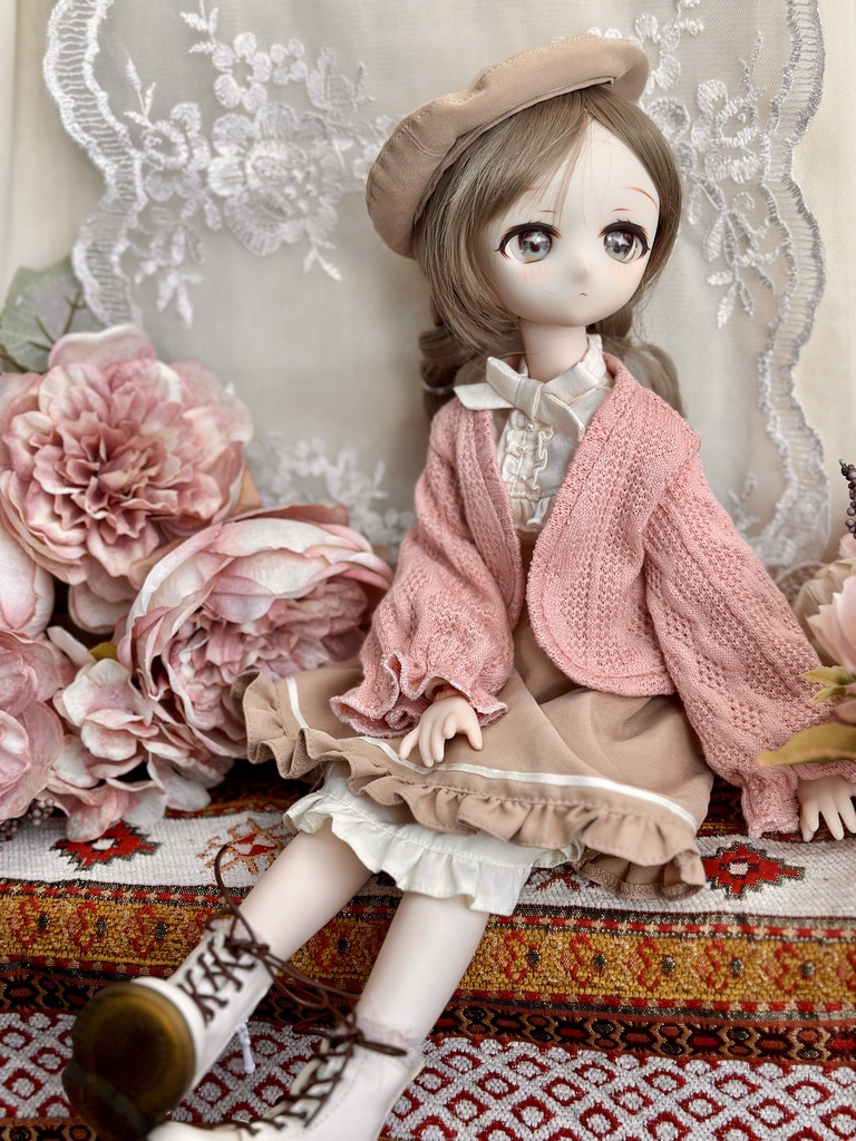 アラン調カーディガン ショート丈 (40センチドール)