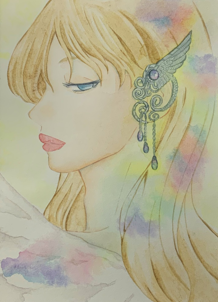 水彩ハガキ原画　天使のイヤリング