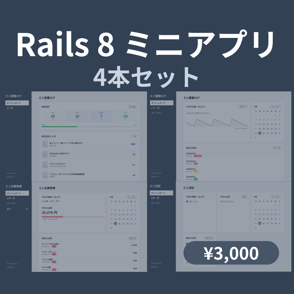 Rails 8 ミニアプリ 4本セット スターターテンプレート
