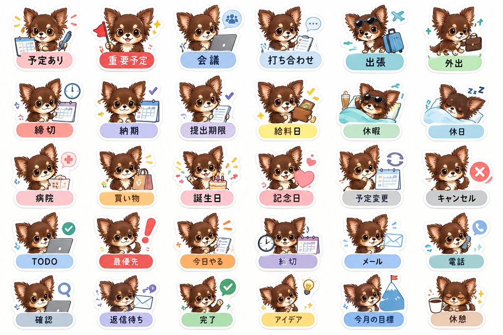 Chocotan Business Planner Vol.1 チョコタンの仕事管理デジタルステッカー 30種 | Goodnotes対応 | iPad手帳・TODO・予定管理