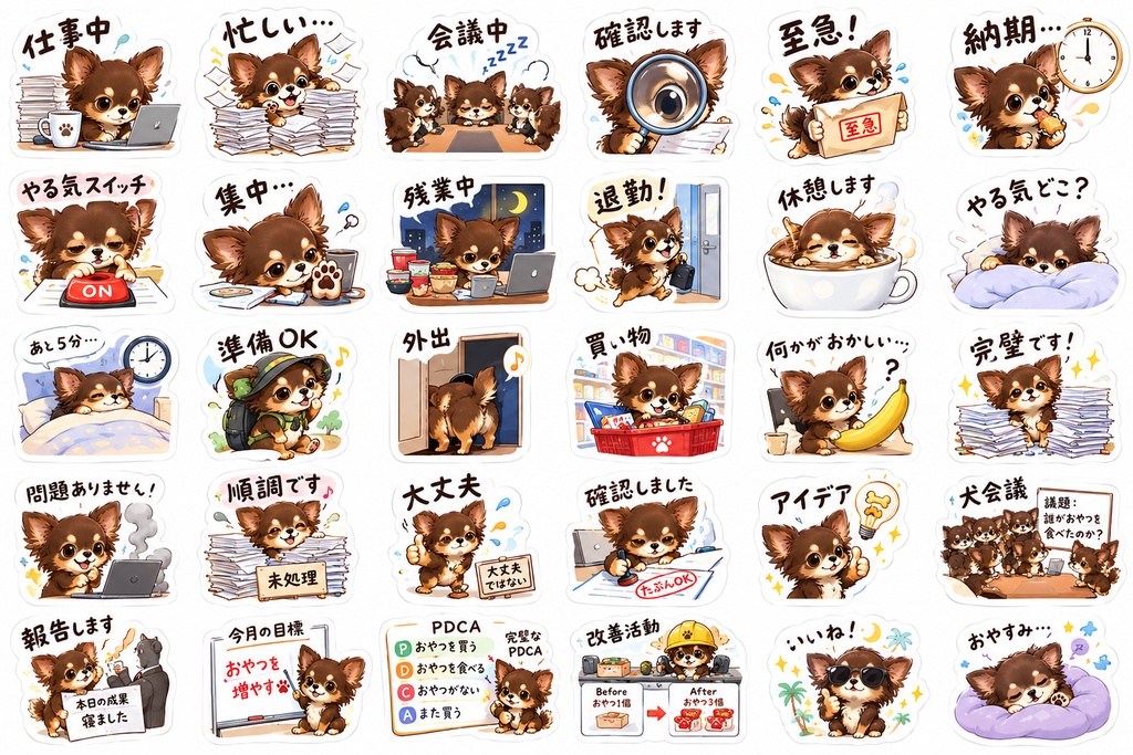 Chocotan Business Planner Vol.2 チョコタンの仕事管理デジタルステッカー 30種 | Goodnotes対応 | iPad手帳・TODO・予定管理