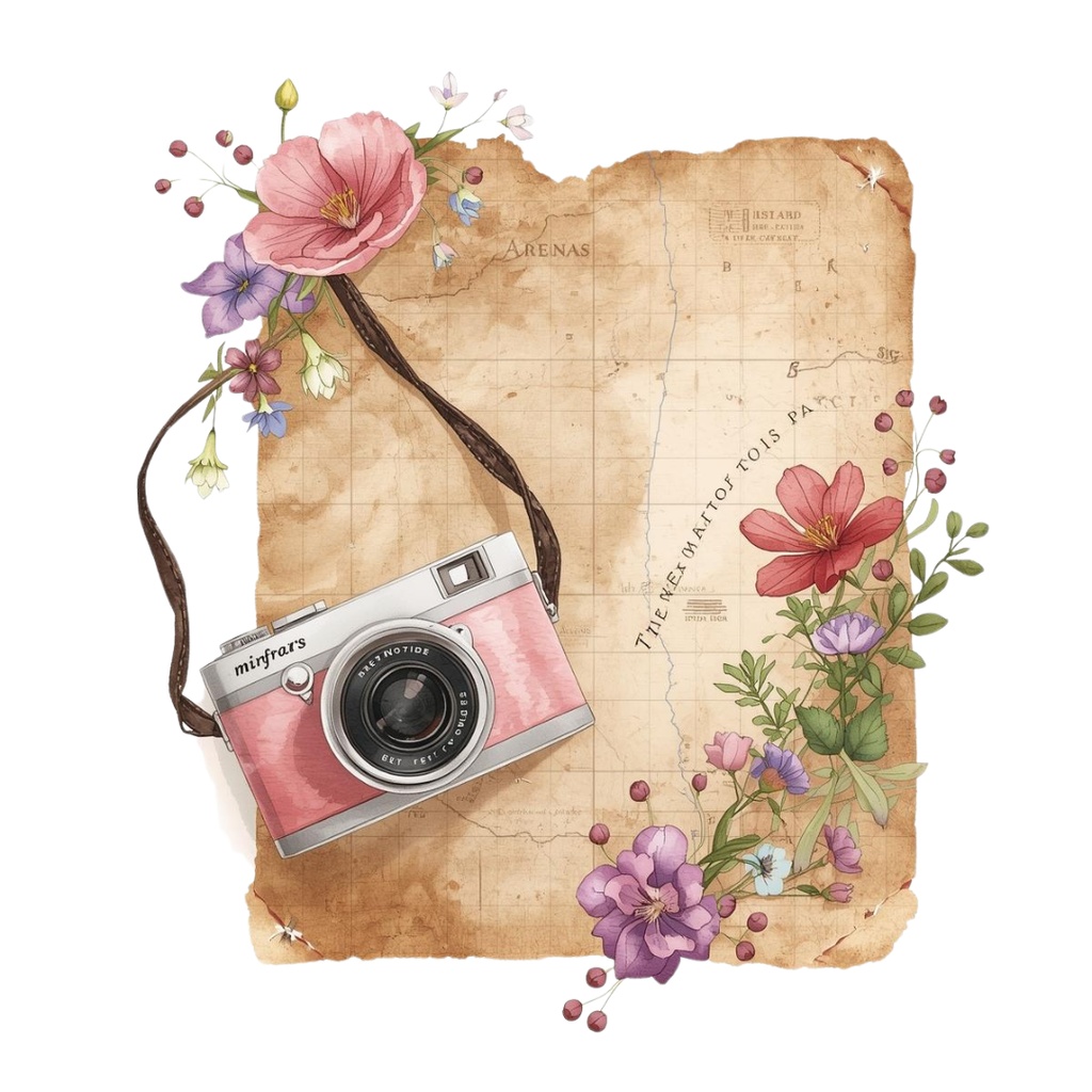 【全12種】水彩&色鉛筆タッチ*アンティークピンクの旅モチーフクリップアートセット