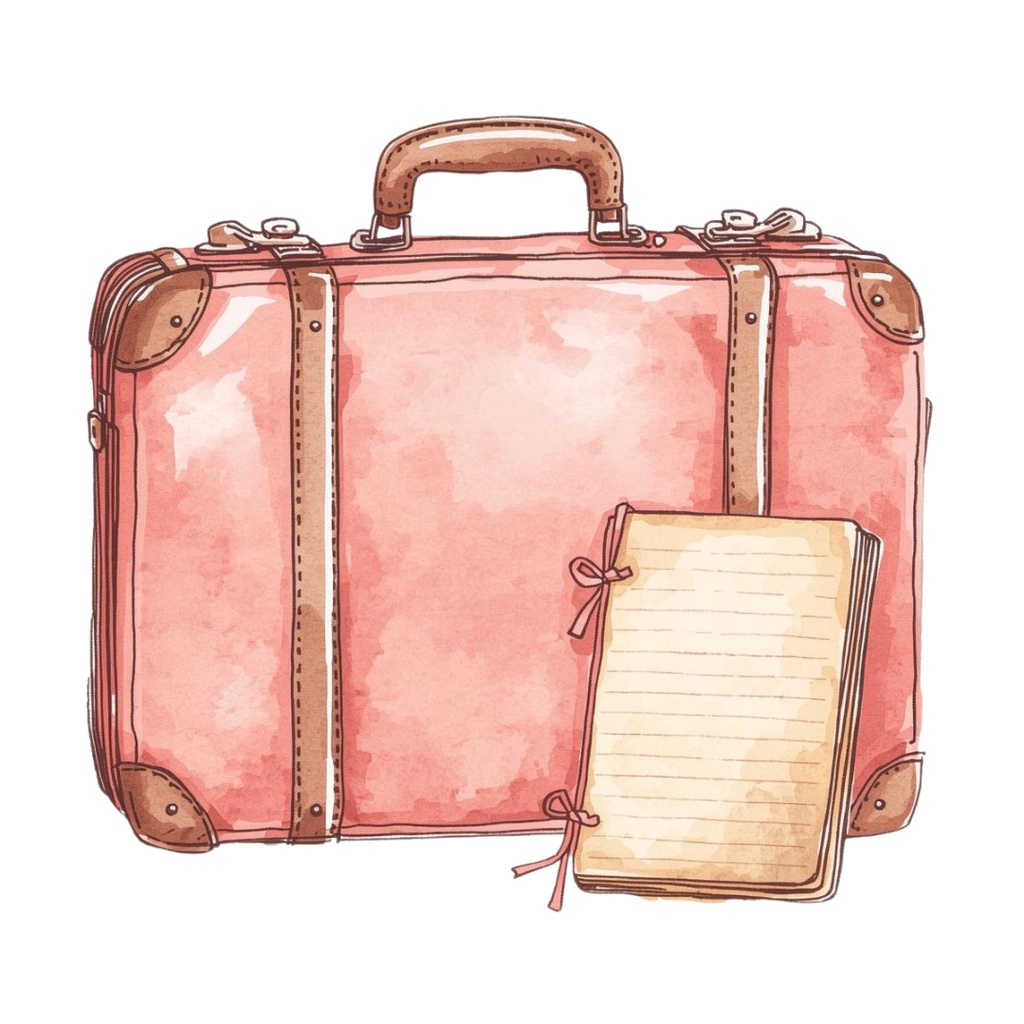 【全12種】水彩&色鉛筆タッチ*アンティークピンクの旅モチーフクリップアートセット
