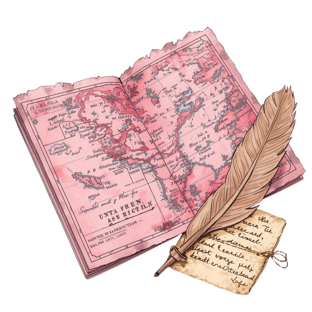 【全12種】水彩&色鉛筆タッチ*アンティークピンクの旅モチーフクリップアートセット