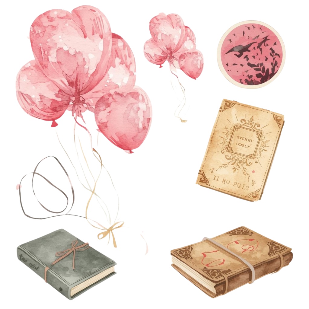 【全12種】水彩&色鉛筆タッチ*アンティークピンクの旅モチーフクリップアートセット