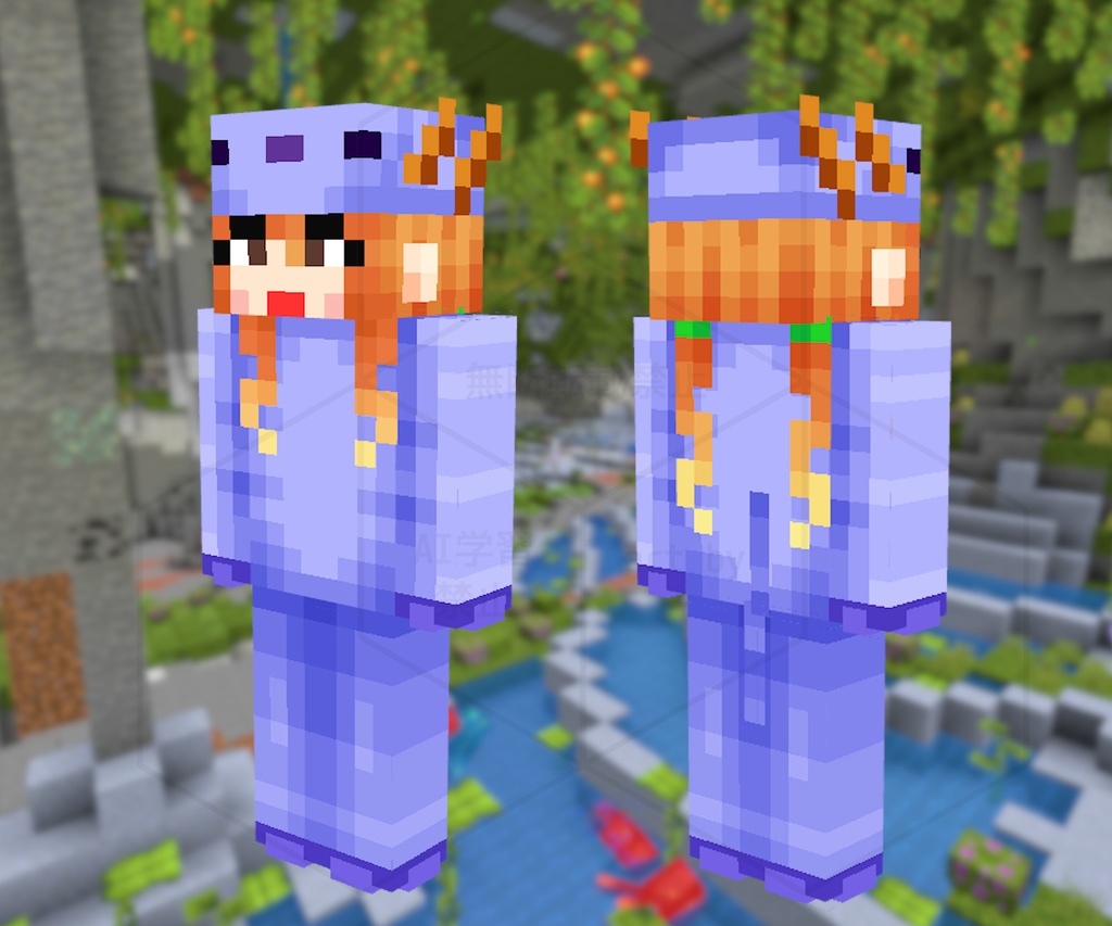 マインクラフト　スキン　ウーパールーパー　青　女の子