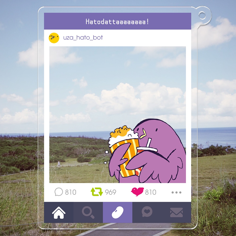 ポップコーンとジュースをキメるハトのアクキー