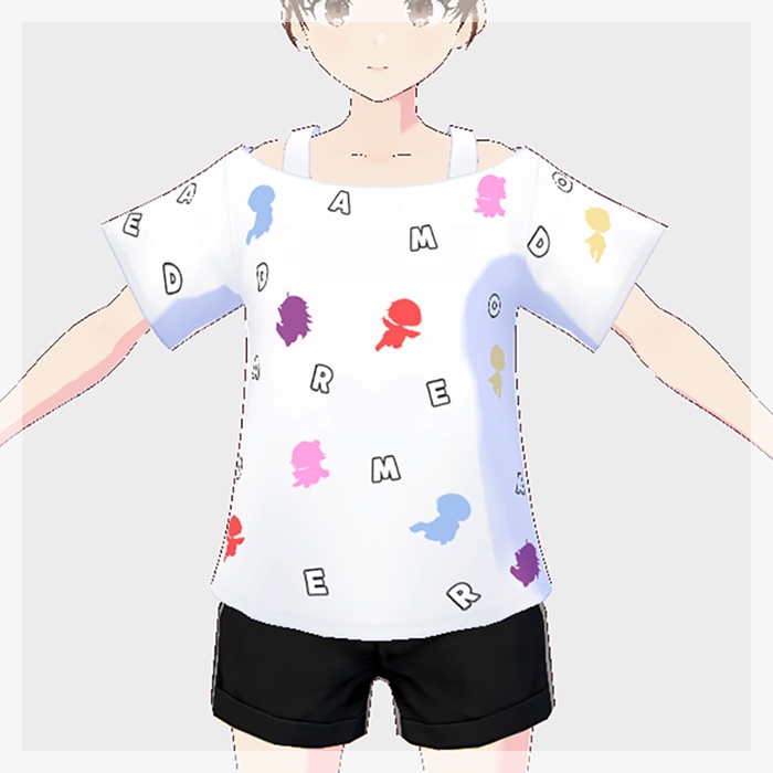 【Vroidテクスチャ】だまおれ肩出しTシャツ/黒&白バージョン【無料】