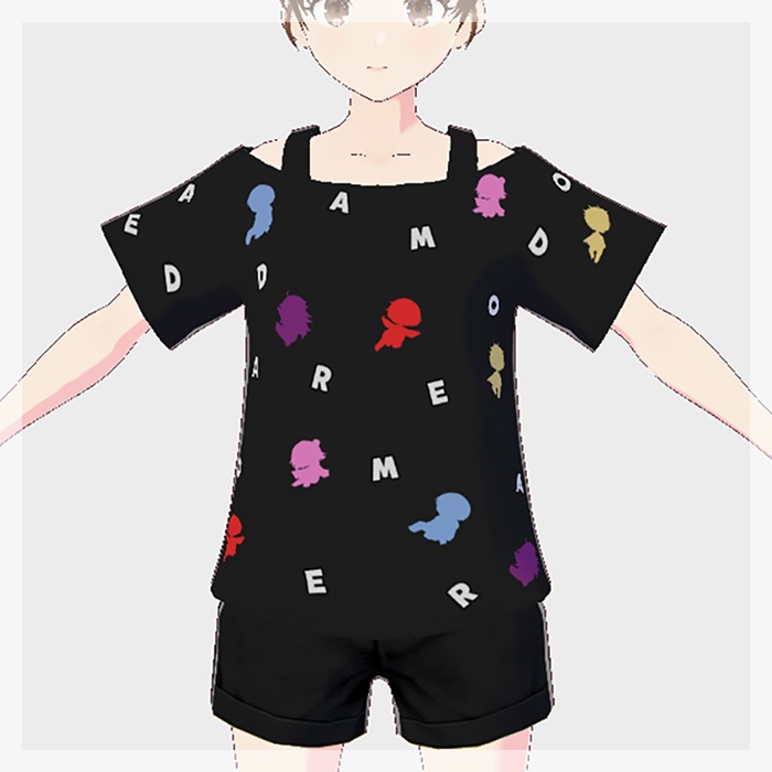 【Vroidテクスチャ】だまおれ肩出しTシャツ／黒&白バージョン【無料】