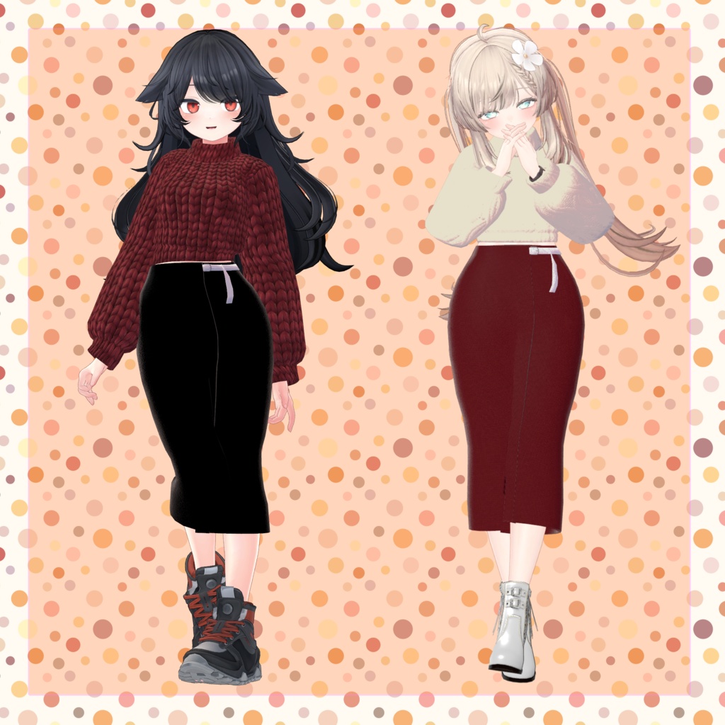 【8アバター対応】秋物セーター&タイトスカート【VRC想定】