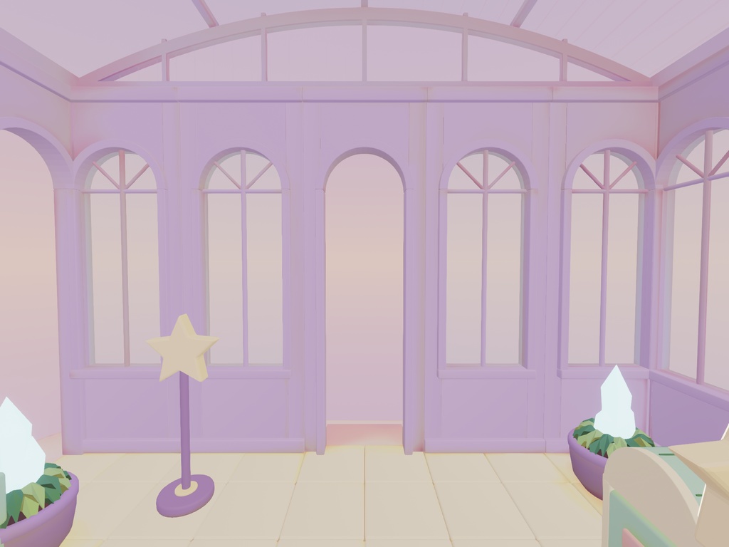 【VRChat向け3Dルーム素材】ゆめかわ・パステルな月灯りのおもちゃ温室|PC温室シーン / Quest Lite素材