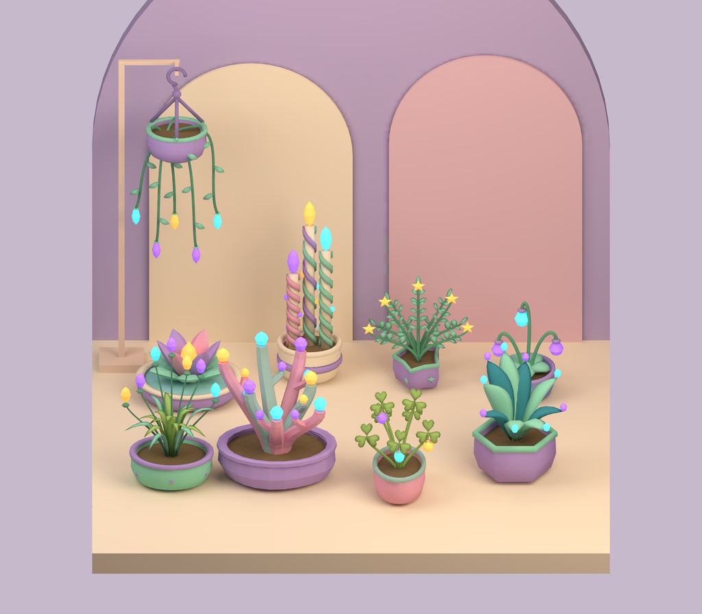 【Unity・3D植物素材】パステルの鉢植え9種セット|草晶の夢庭