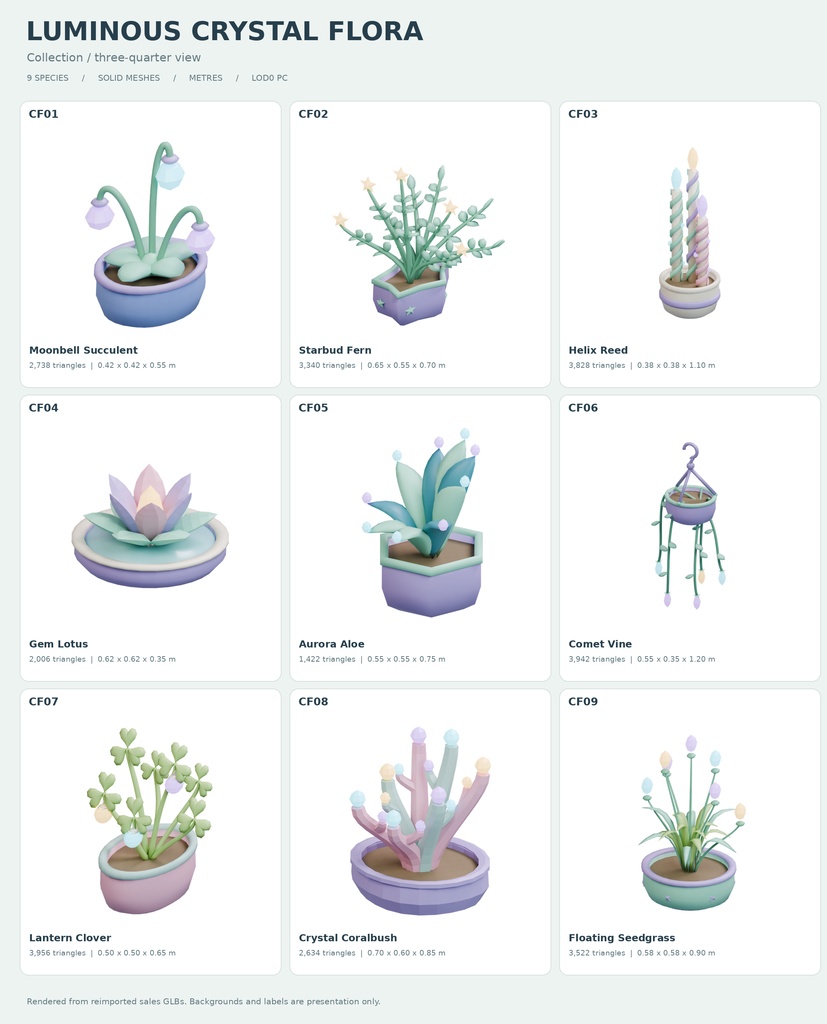 【Unity・3D植物素材】パステルの鉢植え9種セット|草晶の夢庭