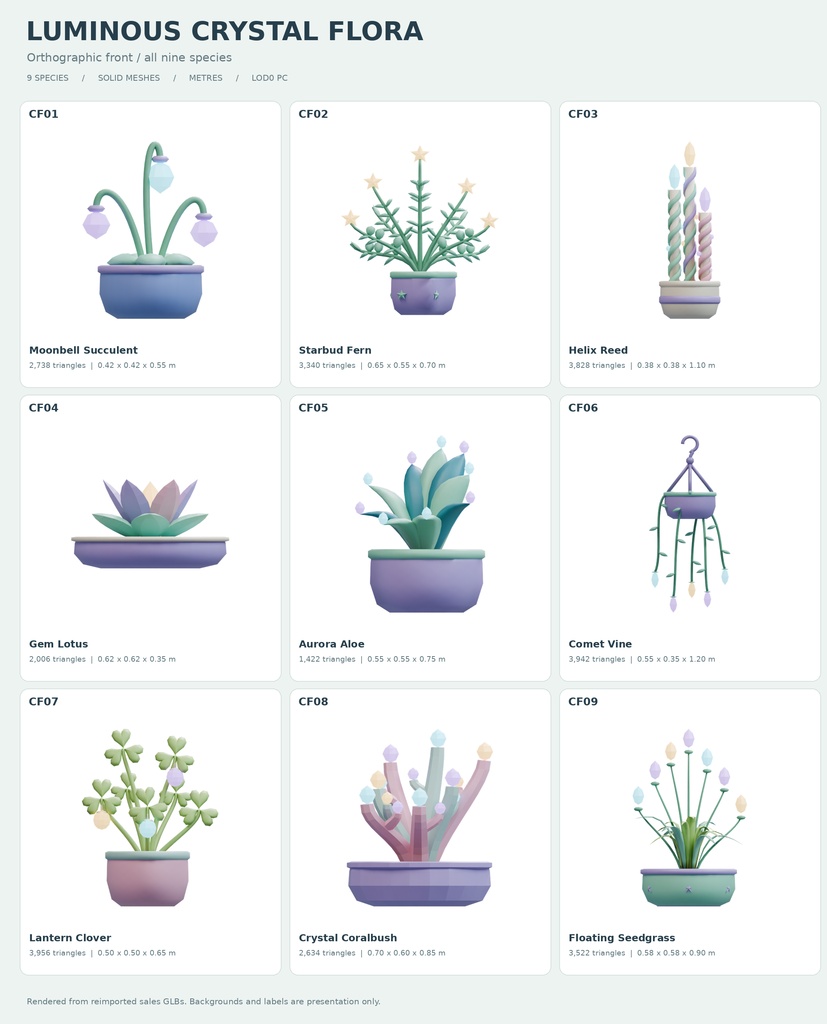 【Unity・3D植物素材】パステルの鉢植え9種セット|草晶の夢庭