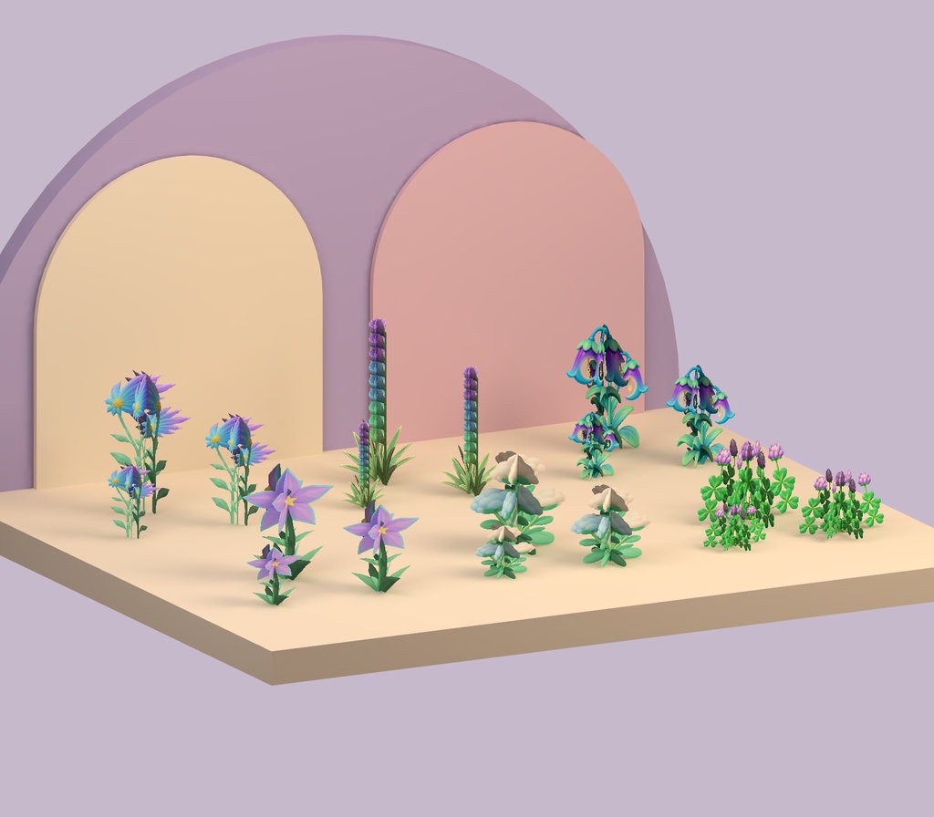 【Unity・3D花素材】パステルの花6種・3サイズ|ベルフラワー・メドウ