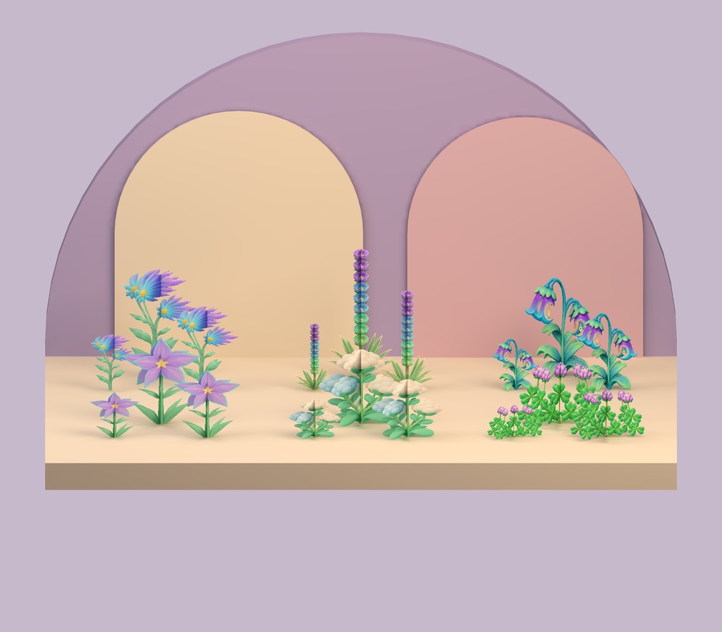 【Unity・3D花素材】パステルの花6種・3サイズ｜ベルフラワー・メドウ