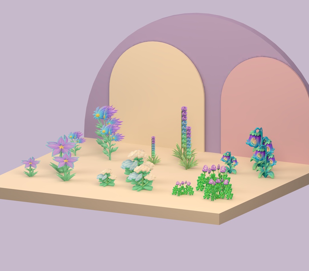 【Unity・3D花素材】パステルの花6種・3サイズ|ベルフラワー・メドウ