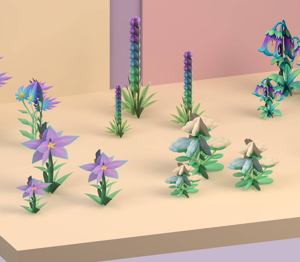 【Unity・3D花素材】パステルの花6種・3サイズ|ベルフラワー・メドウ