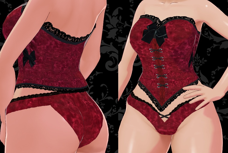 Velvet Corset and Underwear Lingerie Set for Vroid Studio