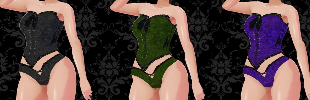 Velvet Corset and Underwear Lingerie Set for Vroid Studio