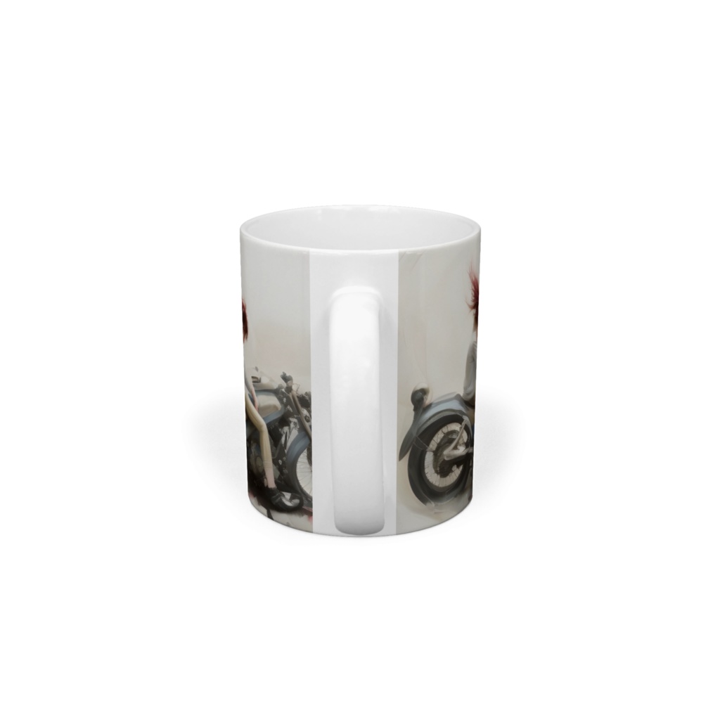 マグカップ バイクにまたがる女性