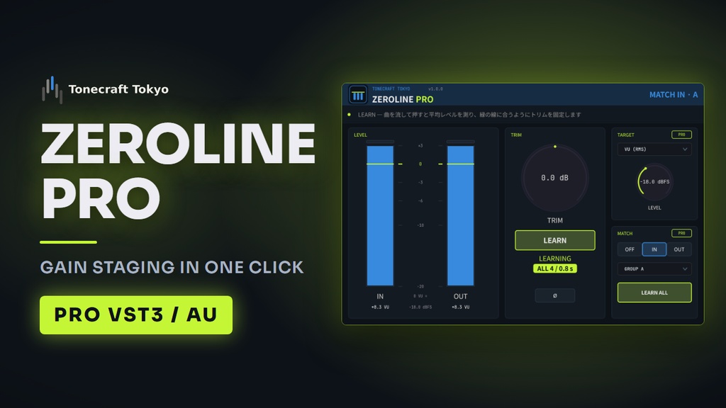 ZEROLINE Pro — ゲインステージング・ユーティリティ（VST3 / AU）