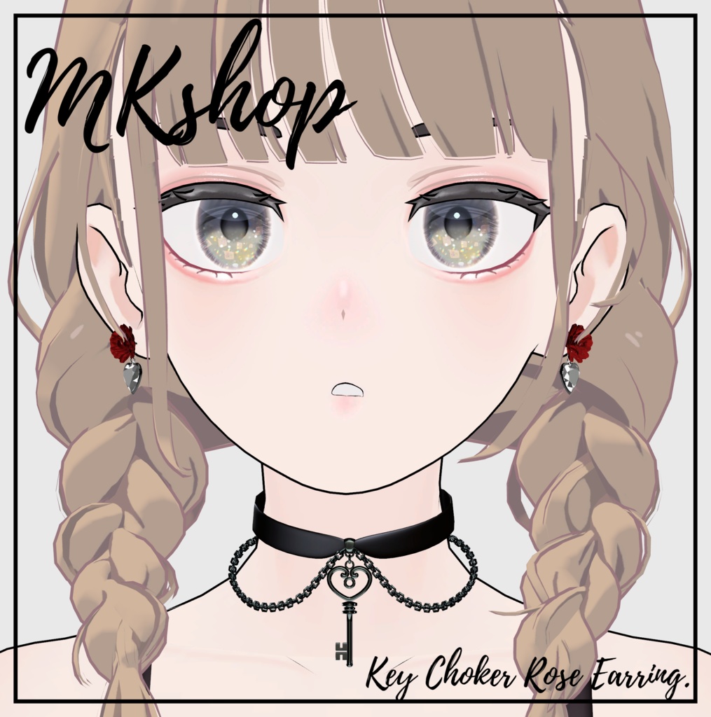 [ PB ] Key Choker & Rose Earring