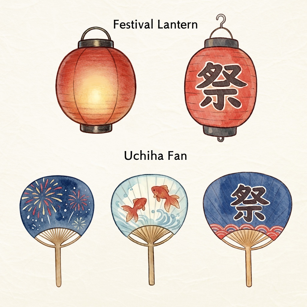 【背景透明PNG】夏祭りイラスト詰め合わせ Part2 45個セット | 夜空を彩る大輪の花火4種・お祭り屋台フード・伝統のお面・金魚・ガーランド 商用利用可能 高解像度300DPI