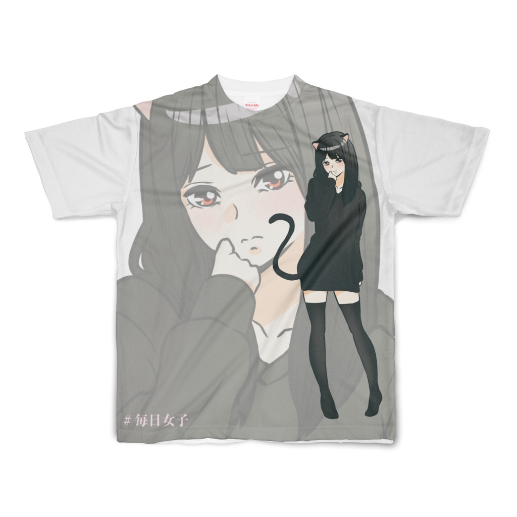 No 317 猫系女子フルグラフィックtシャツ 毎日女子 かいちのネットショップ Booth