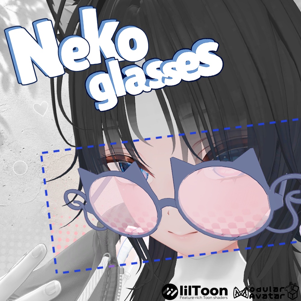 Neko glasses｜猫耳ラウンドメガネ【VRChat想定/MA対応】