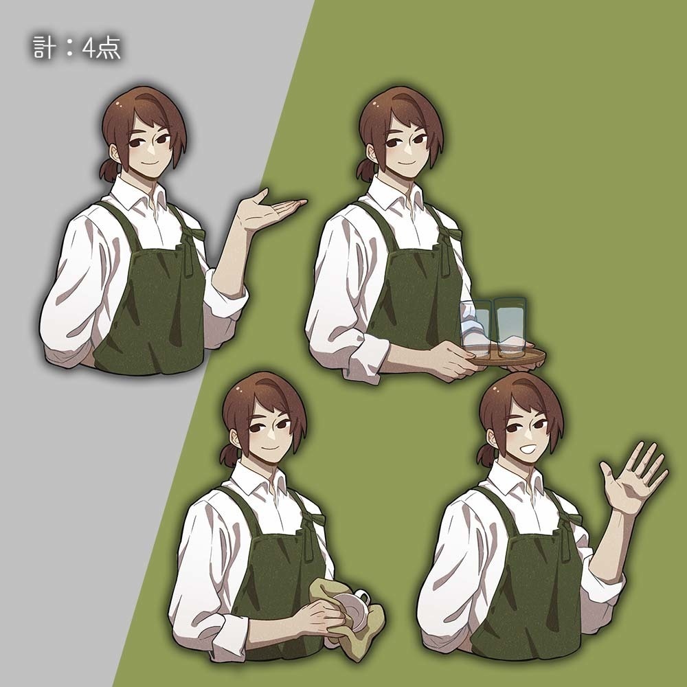 【立ち絵素材】♯005カフェ店員【差分4種】