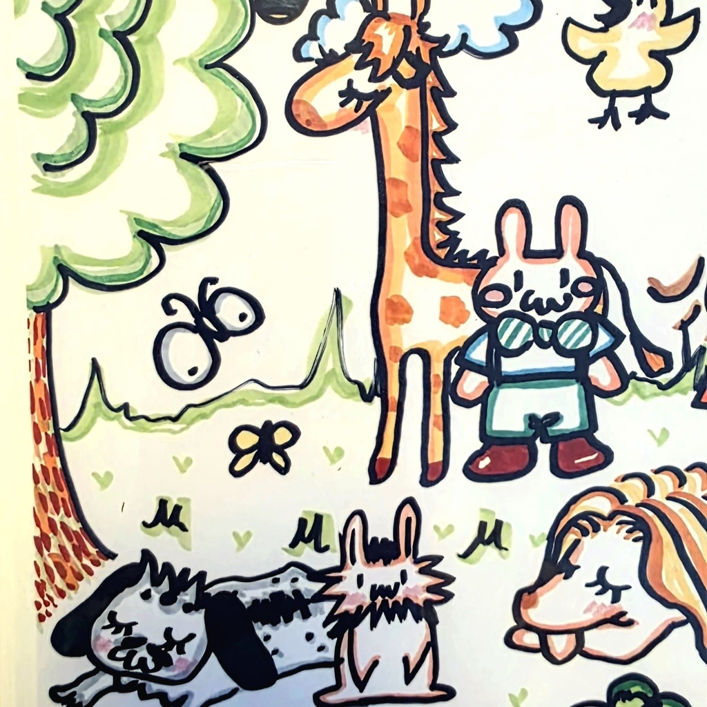 A4ステッカーぴょんモフとneboさんと皆でパシャリ