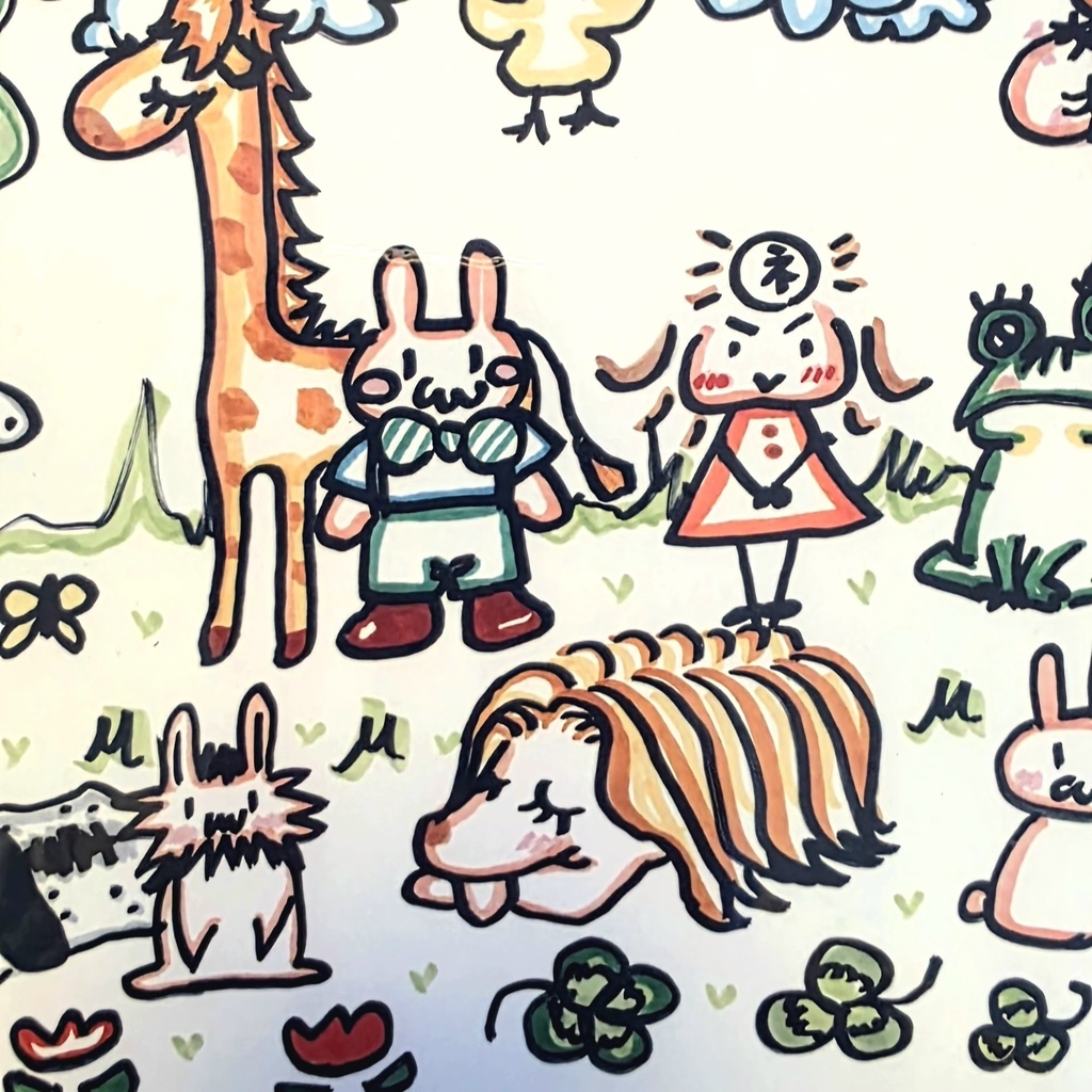 A4ステッカーぴょんモフとneboさんと皆でパシャリ