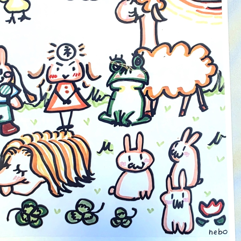 A4ステッカーぴょんモフとneboさんと皆でパシャリ