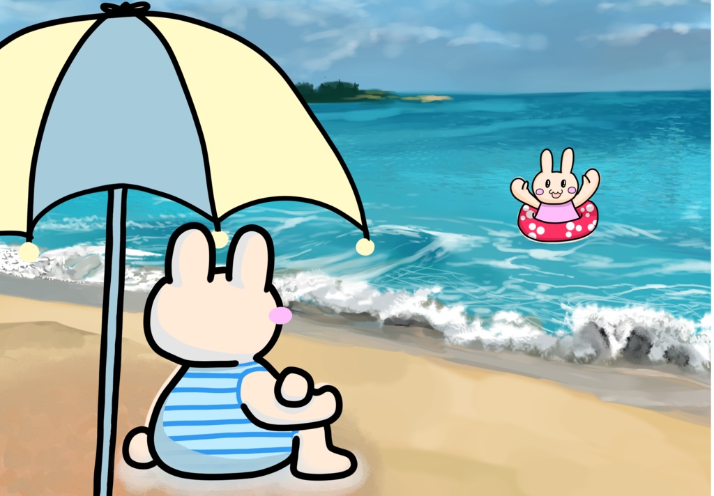 （データ板）ぴょんモフもふ美の海水浴イラスト